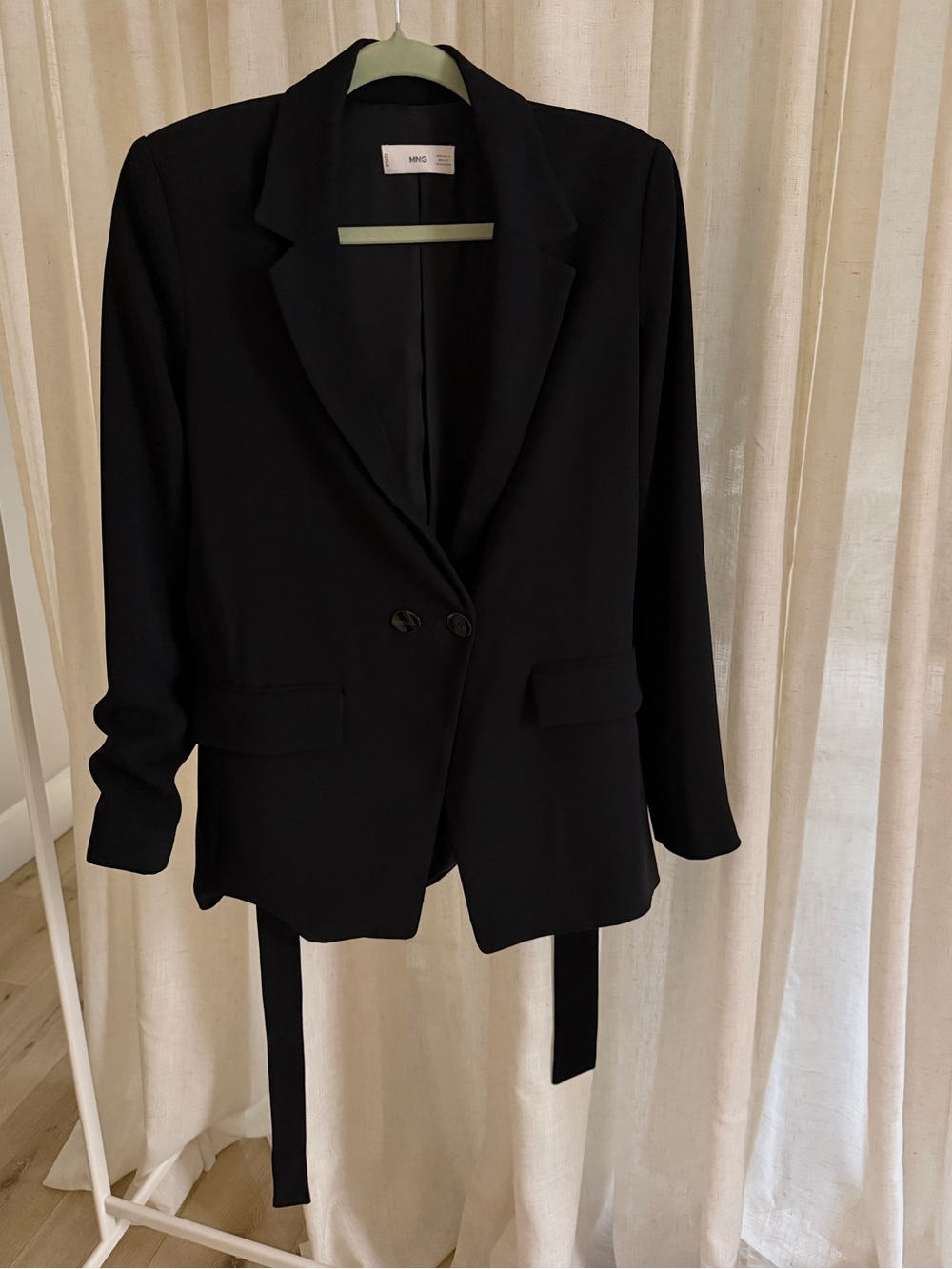 Mango Black Belted Notch Lapel Blazer